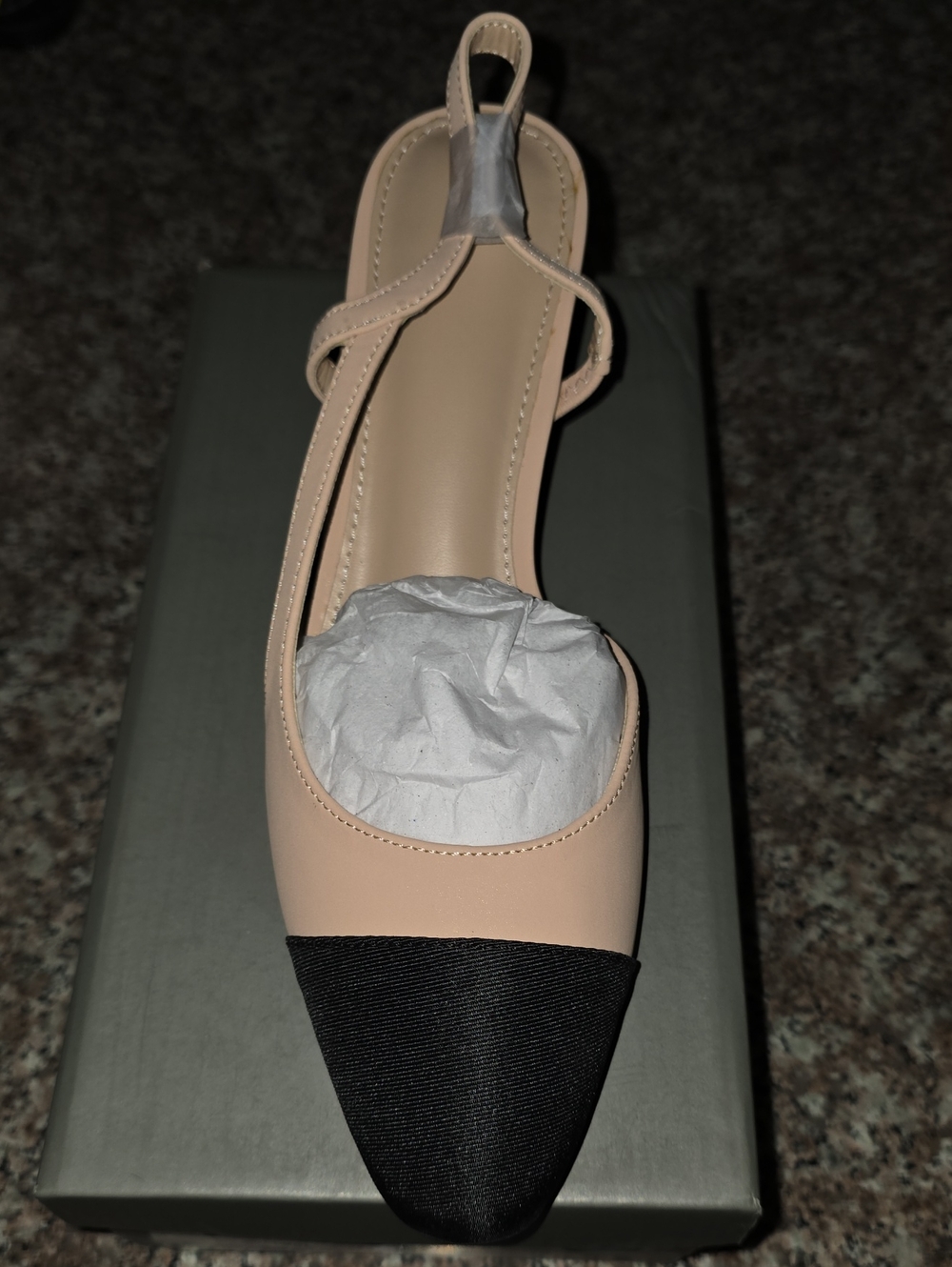 Two-Tone Slingback Mule in Nude and Black
